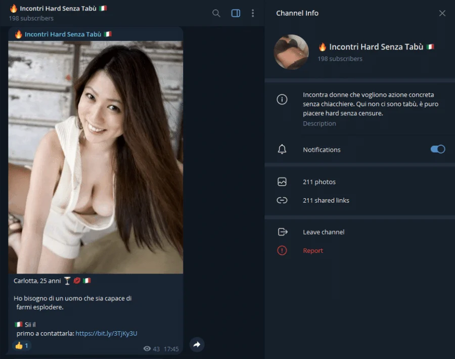 Anteprima del gruppo Telegram Incontri Hard Senza Tabù