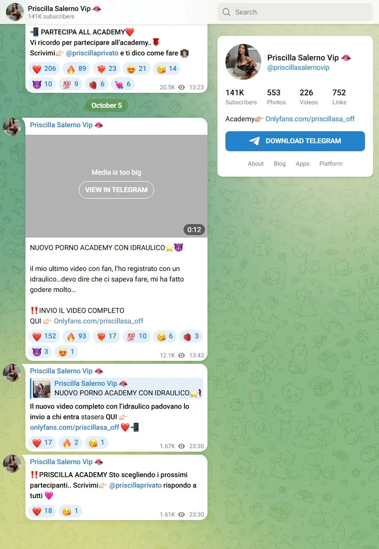 Anteprima del canale Telegram Priscilla Salerno